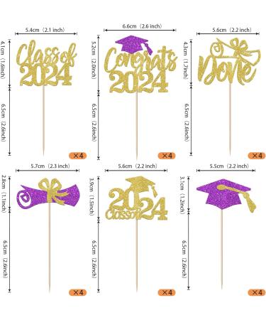 Rsstarxi 24 Pack Class of 2024 Cupcake Toppers 2024 Graduation Food Appetizer Picks 2024 Congrats Grad Cap Done Diploma Cupcake Picks for 2024 Graduation Theme Party Cake Decorations Gold Purple - Buy Online on GoSupps.com