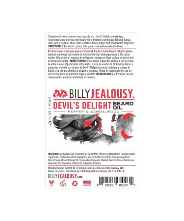Billy Jealousy Devil's Delight Beard Oil for Men - Weightless, Hydrating, Prevents Itching and Flakes - Warm Vanilla, Black Pepper, Sandalwood - Buy Online on GoSupps.com