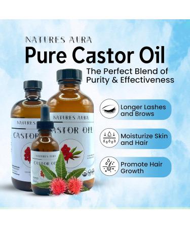 Natures Aura Organic Castor Oil & Pack Kit | Cold Pressed Hexane Free USDA Approved | 8 Oz Glass | Free Mascara Wands - Buy Online on GoSupps.com