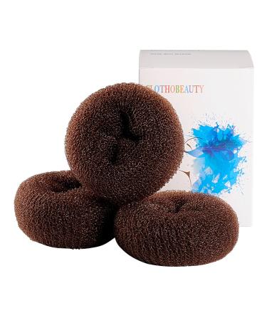 CLOTHOBEAUTY 3 pieces Extra Small Size Kids Children Hair Bun Donut Maker  Ring Style Bun  Chignon Hair Donut Buns Maker  Hair Doughnut Shaper Hair Bun Maker for Short and Thin Hair (2.5 inches Brown)