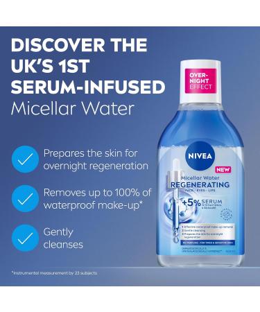 NIVEA Regenerating Serum Infused Micellar Water (400ml) Micellar Cleansing Water with Amino Acid 5% Panthenol and Squalane Gentle Waterproof Makeup Remover - Buy Online on GoSupps.com