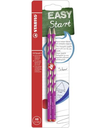 Slim triangular pencil for right-handers - STABILO EASYgraph S in pink - pack of 2 - HB hardness
