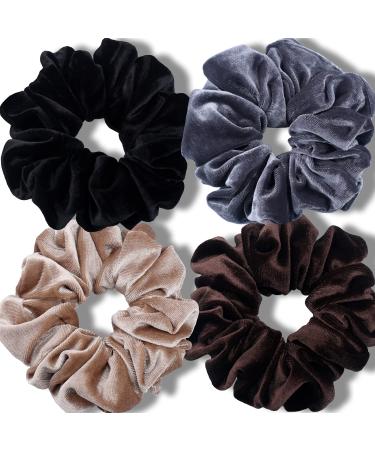 IVARYSS Extra Large Scrunchies for Women's Thick Hair Premium Velvet Soft Jumbo Scrunchy XL 6 inch Big Elastic Band Hair Accessories 4 Pack Neutral V-Neutral