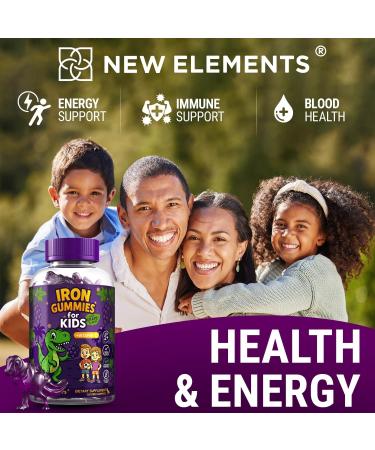 Iron Dinosaur Gummies for Kids with Vitamin C | Sugar-Free Vegan Gluten-Free & Non-GMO | Anemia Relief Energy & Blood Health Support | Grape Flavor Pectin-Based for Optimal Health 60 Count (Pack of 1) - Buy Online on GoSupps.com