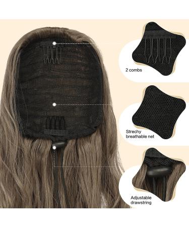 FESHFEN Ash Brown 18 Curly Wavy Drawstring Ponytail Hair Extension - Synthetic Hairpiece for Women - Buy Online on GoSupps.com