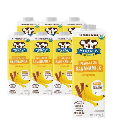 Mooala  Organic Original Bananamilk, 1L (Pack of 6)  Shelf-Stable, Non-Dairy, Nut-Free, Gluten-Free, Plant-Based Beverage with No Added Sugar