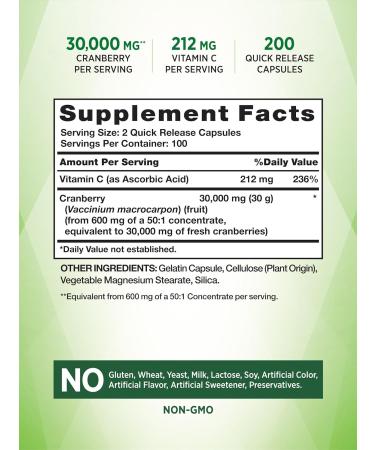 Nature's Truth Cranberry Concentrate + Vitamin C 30,000mg | 200 Capsules | Non-GMO & Gluten-Free - Buy Online on GoSupps.com