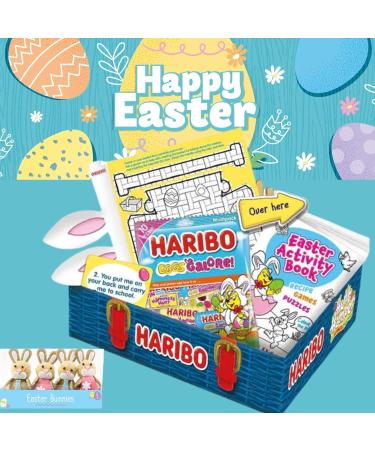 Easter Hamper Haribo Hunt 320g with 2x Easter Bunny Decorations & Cards - 20x Haribo Eggs Galore Easter Sweets Gift Box Activities & More - Easter Treats Gift for Kids - Buy Online on GoSupps.com