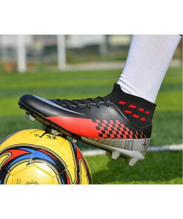 Qzzsmy Men's High-Top Soccer Cleats | Athletic Football Shoes for Outdoor & Indoor - Size 7.5 M1 (Black) - Buy Online on GoSupps.com