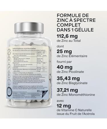 Zinc 25mg + Vitamine C - 3 Formes: Zinc Bisglycinate Picolinate Monomethionine Triple Zn Complement Alimentaire Haute Puissance Formule Spectre Complet - 180 Gelules - Buy Online on GoSupps.com