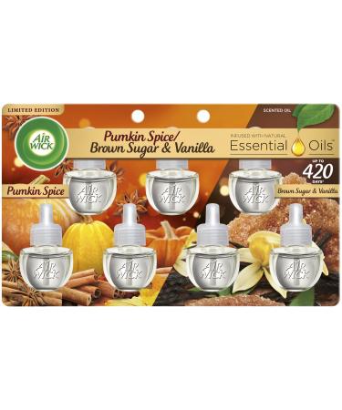 Air Wick Plug in Scented Oil Refill, 7ct, Pumpkin + Brown Sugar Mixed Pack, Fall Scent, Essential Oils, Air Freshener Pumpkin & Brown Sugar 7 Count (Pack of 1)
