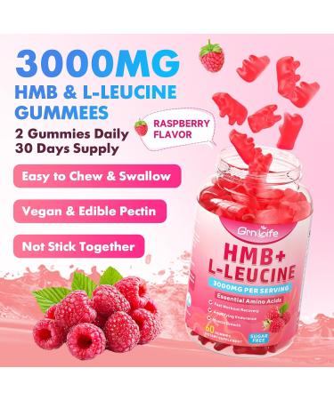 GrnLife HMB and L-Leucine Gummies HMB and Leucine Amino Acid for Adults & Elder for Muscle Growth Muscle Relief and Workout Recovery Sugar-Free Raspberry Flavor 60 - Buy Online on GoSupps.com
