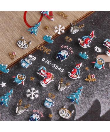 JMEOWIO 6 Sheets 3D Embossed Happy New Year Christmas Glitter Nail Art Stickers Decals Self-Adhesive 5D Snowflake Xmas Winter Holiday Cute Nail Supplies Nail Art Design Decoration Accessories - Buy Online on GoSupps.com