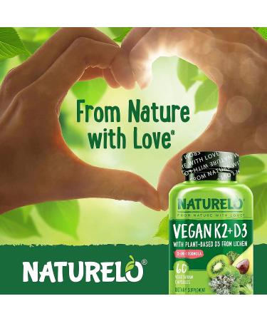 NATURELO Vegan K2+D3 Supplement - Plant Based D3 for Immune & Bone Health - 60ct (1 Pack) - Buy Online on GoSupps.com