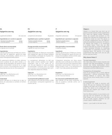 Vitaler's Apigenin 100 mg - 60 Capsules Vegan 2 mois de suppl mentation Sans conservateur Composition pure - Buy Online on GoSupps.com