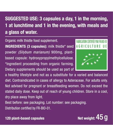 Organic Milk Thistle - Pure Seed Powder Excipient Free - Triple Action Liver Supplement: Detoxify Protect & Strengthen - 120 Vegan Capsules - High Strengh - French Expertise - Nutrimea - Buy Online on GoSupps.com
