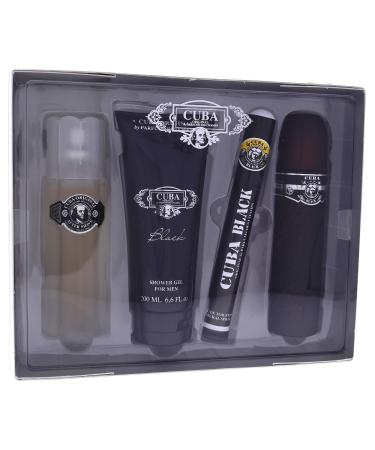 Cuba Black Men 4 Pc Gift Set 3.3oz EDT Spray, 1.7oz EDT Spray, 3.3oz After Shave, 6.7oz Shower Gel, (I0101683)