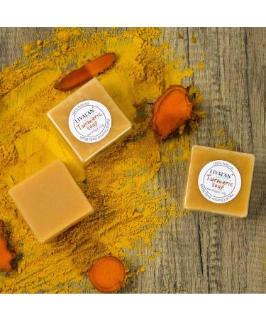 Liyalan Turmeric Soap Bar - 3.88 oz (2 Bars) for Face & Body | Acne, Dark Spots, Hyperpigmentation, Smooth Skin | Natural Handmade Soap - Buy Online on GoSupps.com
