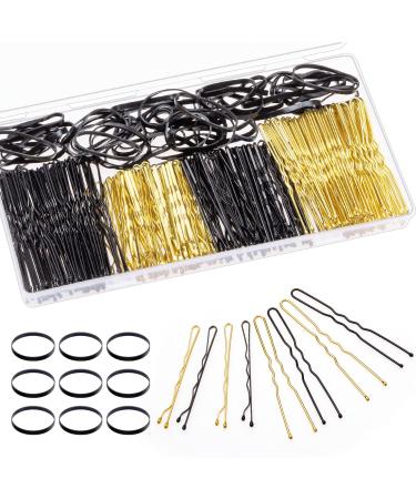 300 pieces of hair jewelry set 100 pieces and hairpins & 100 pieces bobby pins & 100 pieces hair tie with storage box for girls and women (gold and black)