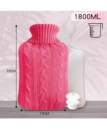 2L Hot Water Bottle with Elegant Knitted Cover - Pain Relief for Neck, Feet, Back & Periods - Bed & Foot Warmer - Pink - Buy Online on GoSupps.com
