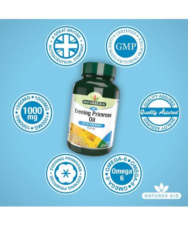 Natures Aid Evening Primrose Oil 1000mg 90 Capsules | Pregnancy Support with Natural Vitamin E | Gelatin Capsules with Bovine Glycerine | 90 Count - Buy Online on GoSupps.com