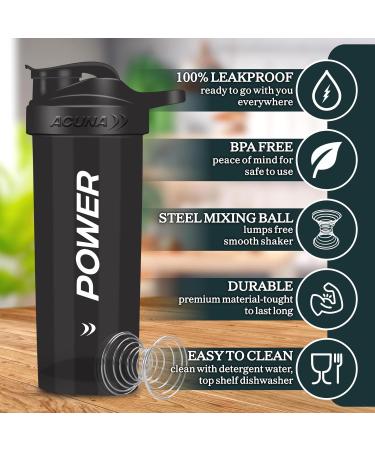 ACUNA POWER Shaker Bottle For Protein Powder 700 ml (Pack Of 2) | BPA Free Leakproof Screw On Lid Secure Drink Flip Cap Sports Gym Supplement Protein Shake Bottle (Metallic Black - Sea Green) 700 ML Black - Sea Green - Buy Online on GoSupps.com