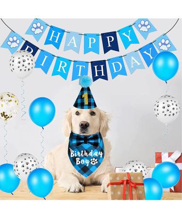 Dog Birthday Party Supplies Set - Light Blue Plaid Bandana, Hat, Bow Tie & Number for Small, Medium, Large Dogs | JOTFA - Buy Online on GoSupps.com