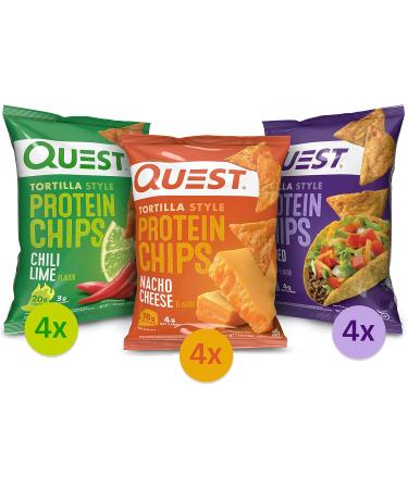 Quest Protein Shake Salted Caramel 4 Count(Pack of 3) and Tortilla Style Protein Chips Variety Pack Nacho Cheese Loaded Taco Chili Lime 12 Count - Buy Online on GoSupps.com