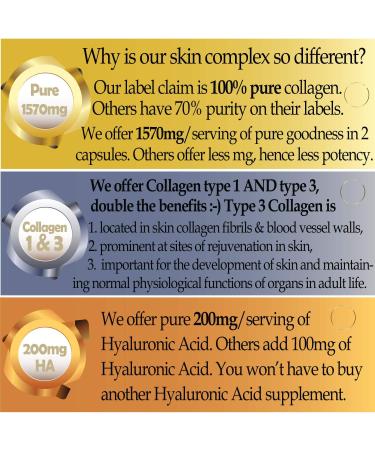 Marine Collagen Type 1&3 with Hyaluronic Acid, Vitamin C, Zinc & Copper - 240 Capsules | Supports Immune System, Skin, Hair & Nails - Buy Online on GoSupps.com