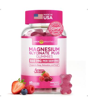Magnesium Glycinate Plus Gummies 860mg Sugar-Free Non-GMO Gluten-Free Magnesium Gummies for Adults & Kids Sleep Relaxation & Focus Magnesium Supplement for Women Mixed Berry Flavor 60 Count Mixed Berry 60 Count (Pa