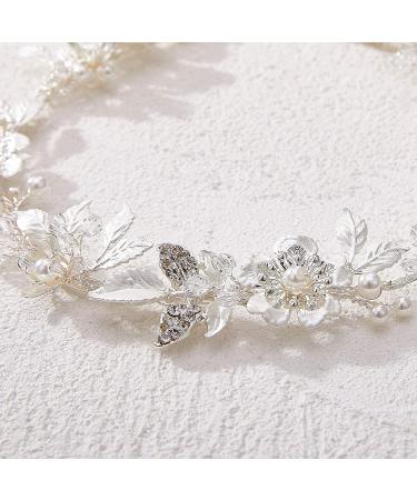 SWEETV Silver Flower-Leaf Bridal Headband | Crystal Wedding Hair Piece for Bride and Flower Girl - Buy Online on GoSupps.com