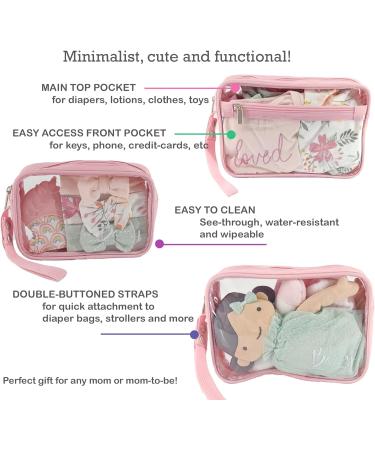 Llama Bella 5 Piece Diaper Bag Organizer Pouch Set - Clear with Straps and Pacifier Case in Pink - Buy Online on GoSupps.com