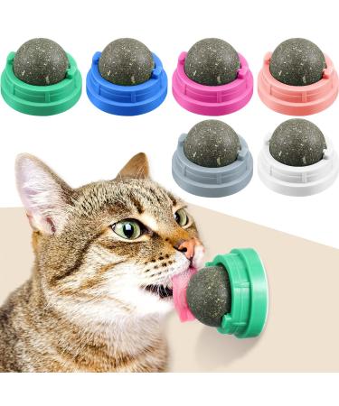 6 Pieces Silvervine Catnip Wall Balls Edible Kitty Catnip Wall Toys Licking Rotatable Cat Snack Ball Cat Wall Treats Safe Healthy Kitten Chew Toys for Cat Teeth Cleaning Biting, 3 Different Flavors