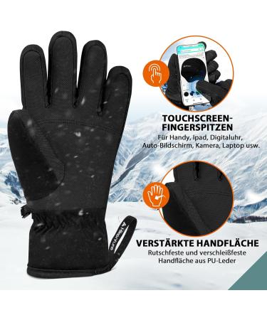 Hikenture Men's Winter Gloves | Waterproof Windproof Touchscreen Ski Gloves | 3M Thinsulate | Perfect for Skiing Cycling & Running - Size M Black - Buy Online on GoSupps.com