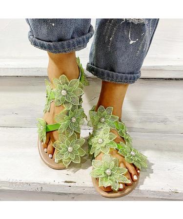 Women's Haiorziyou Toe Separator Sandals - Bohemian Green Beach Flip Flops with Floral Design - Summer Leisure Slip-On Open Toe Shoes (40 EU) - Buy Online on GoSupps.com