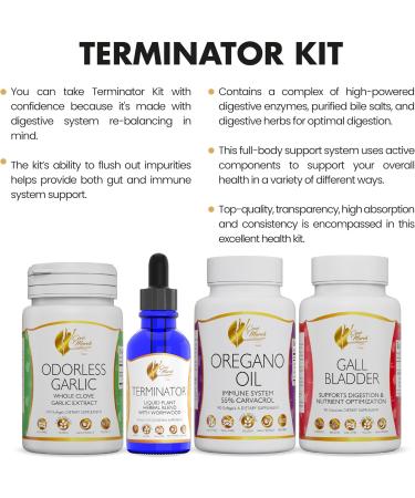 Coco March TERMINATOR KIT - 28-Day Powerful Gut Cleanse for Invaders | Includes Terminator Liquid Gall Bladder Odorless Garlic & Oregano Oil | Boost Your Gut Health Worldwide - Buy Online on GoSupps.com