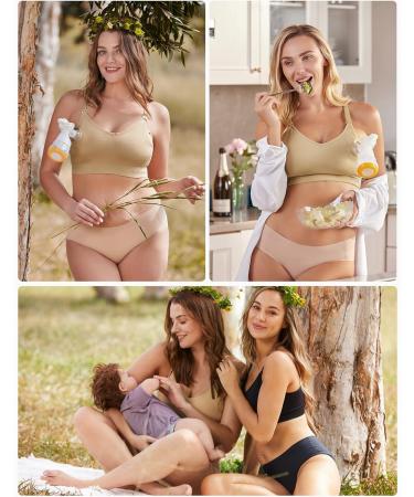 HOFISH Hands Free Pumping Bra | Seamless Padded Nursing Maternity Bra | S-2XL | Beige | Ideal for Pregnancy, Breastfeeding, and Working Out - Buy Online on GoSupps.com