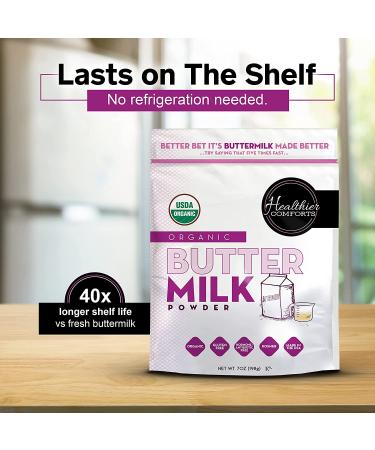 Healthier Comforts Organic Buttermilk Powder - USDA Certified, Kosher, Gluten-Free, Non-GMO - 7oz Dry Buttermilk for Baking, Biscuits & Gravy - Buy Online on GoSupps.com