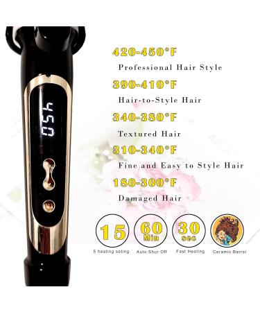 ABP 1.25 Inch Ceramic Curling Iron - Extra Long Barrel Instant 450 F Heat LCD Temperature Control for Long & Medium Styles - Buy Online on GoSupps.com