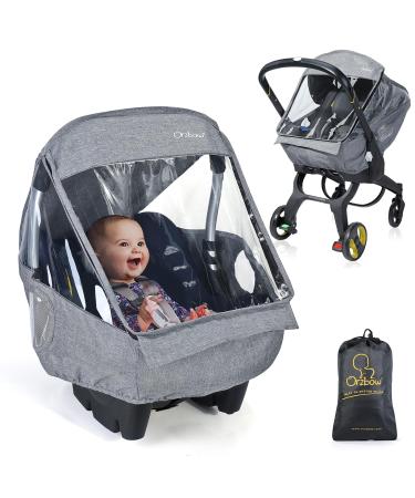 Orzbow Universal Baby Car Seat Rain Cover Infant Car Seat Weather Shield with Bag Handle Opening Quick-Access Zipper and Side Ventilation Necessary Protection for Baby or Pet in Crowded (Light Grey)