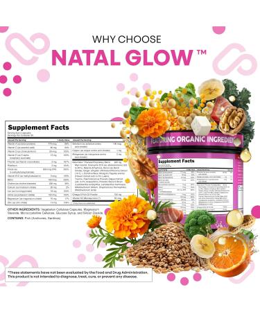 Natal Glow Methylated Prenatal Vitamins for Women Folate Omega 3 Vitamins A B12 C D3 E K2 Iron Riboflavin Biotin Choline Calcium Iodine Magnesium Zinc Selenium Copper Manganese by Clean Nutra - Buy Online on GoSupps.com