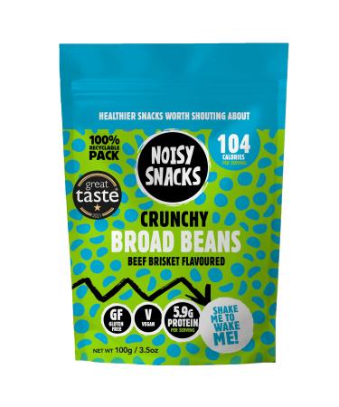 Noisy Snacks - Beef Brisket Crunchy Broad Beans Great Taste Award Winning Hint of Salt & Spicy Healthy Low Calorie Snack High Protein & Fibre Vegan Gluten Free Palm Oil Free 7 x 100g Recyclable Beef Brisket Broad Beans 7 x 100g