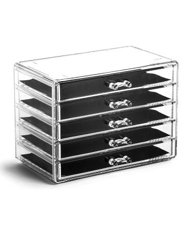 BINO THE MANHATTAN SERIES Acrylic Makeup Drawer Organizer- 5 Drawers | Clear Beauty Organizers and Storage| Cosmetic & Makeup Drawer| Home Organization| Jewelry & Vanity Accessories Drawers