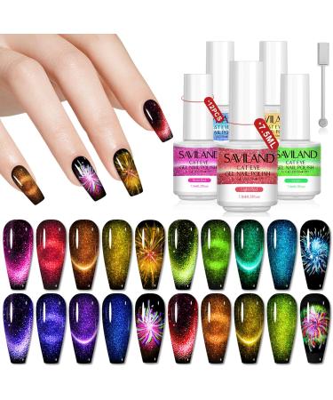 SAVILAND 12 Colors Crystal Cat Eye Gel Nail Polish Set Glitter Spring Summer Shiny Dreamy Series with Double-head Magnetic Stick Reflective Disco 2023 Manicure DIY Sparkle Nail Art Salon Home Gifts 12 Colors Galaxy Cat Eye Gel Polish Set