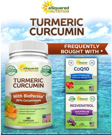 Turmeric Curcumin 1600mg with BioPerine & Black Pepper Extract - 180 Capsules | 95% Curcuminoids, Natural Joint Stiffness Relief - 100% Tumeric Root Powder Supplements - Buy Online on GoSupps.com