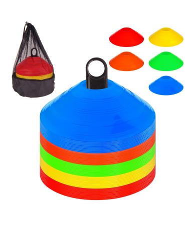 CARTMAN 50 Pack Disc Cones, Agility Soccer Cones with Mesh Bag and Holder for Sports Training, Football, Basketball, Coaching, Practice Equipment, Kids