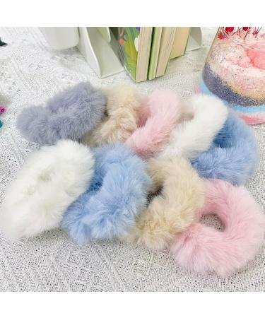 KEYRI 10 Pieces Hair Scrunchies Hair Bobbles for Women Girls Hairband Elastic Hair Ties Hair Scrunchy Soft Hair Bands Plush Faux Fur Rabbit Hair Ties Ponytail Hair Band (White+Pink+Blue+Grey+Khaki) - Buy Online on GoSupps.com