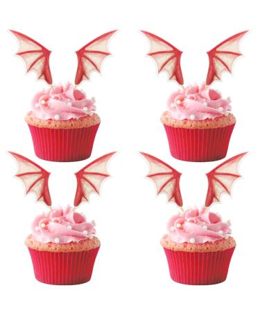 Ercadio 24 Pack Dragon Wings Cupcake Toppers Red Dragon Wings Bat Wing Cake Picks Dinosaur Cupcake Topper Dragon Cupcake Toppers Picks for Dragon Themed Party Kids Birthday Decor Supplies