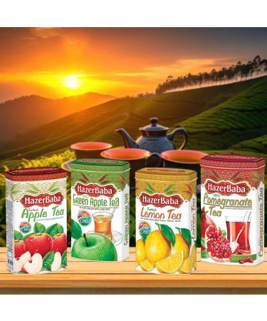 Hazer Baba - Turkish Tea Tin Pick N Mix | Choose From 4 Flavours | Turkish-Pomegranate-Tea Lemon-Tea Green Apple-Tea Apple-Tea - Pack of 2 X 250g - Buy Online on GoSupps.com