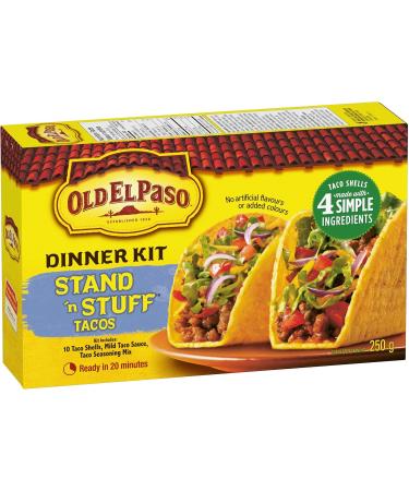Old El Paso Stand 'n Stuff Taco Dinner Kit Box Includes 10 Taco Shells Mild Taco Sauce and Taco Seasoning Mix Ready in 20 Minutes 250 Grams Package No Artificial Flavours or Added Colours - Buy Online on GoSupps.com